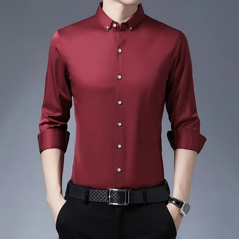 Fashion Men Shirt Spring Autumn Solid Blouse Mens Dress Shirts Long Sleeve Casual Shirts Hommes Clothing Male Tops 240815