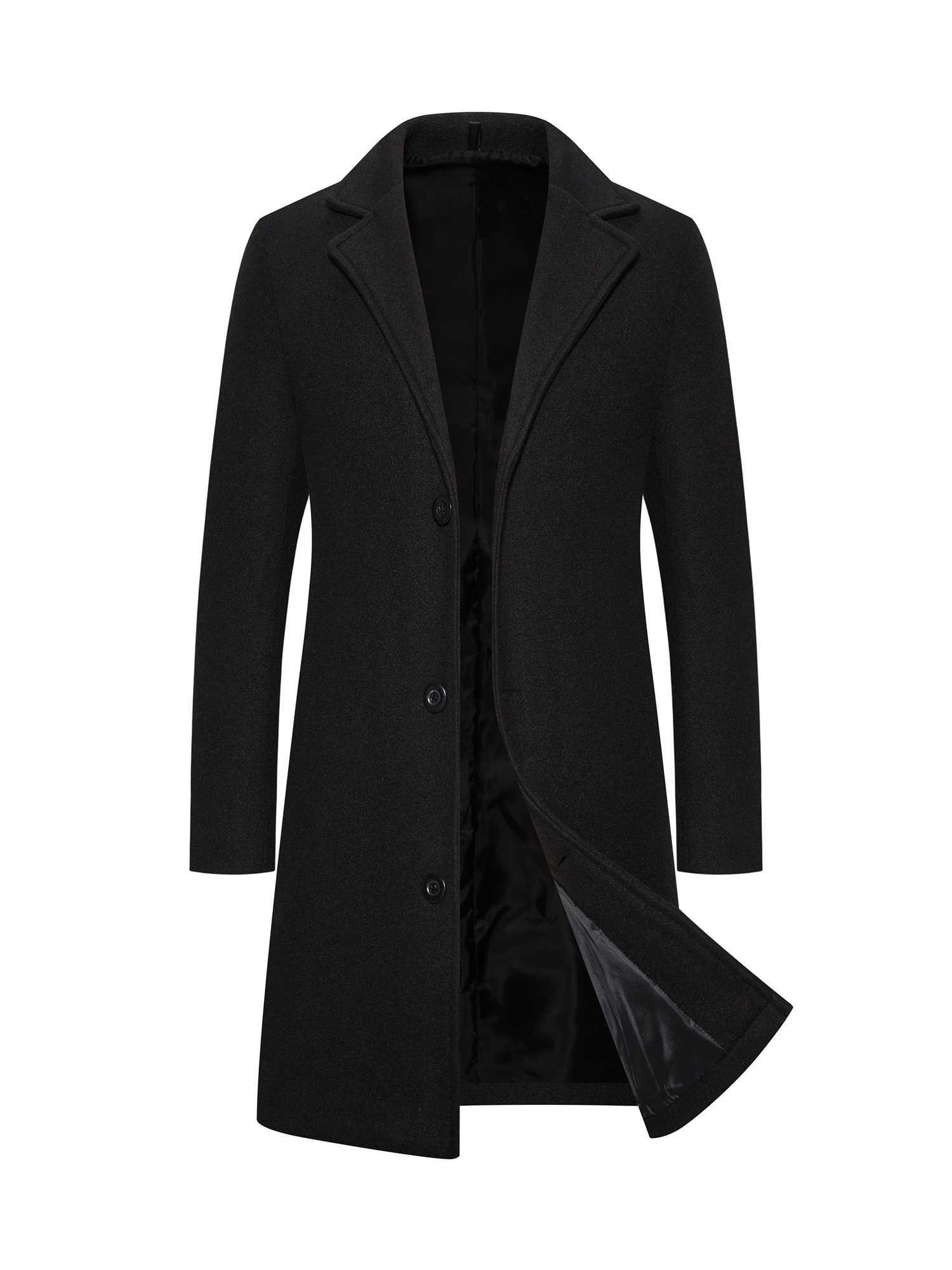 Mens medium length wool single breasted trench coat jacketW240712