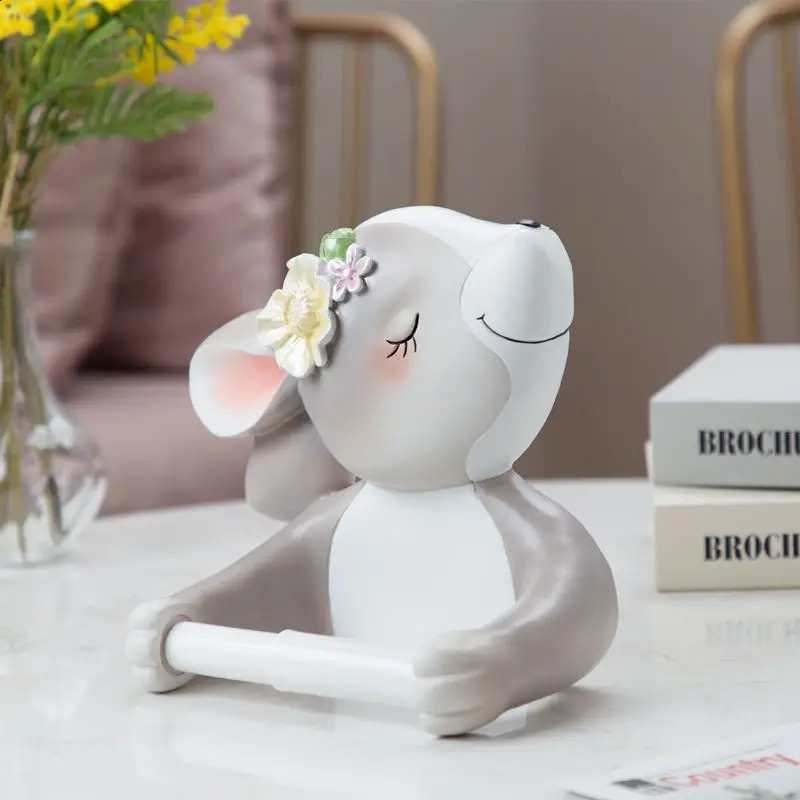 Creative Cute Rabbit Roll Paper Resin Wall Holder Kitchen Bathroom Towel Wall Shelf Dining Room Bedroom Bedside Tissue Wall Rack 240816