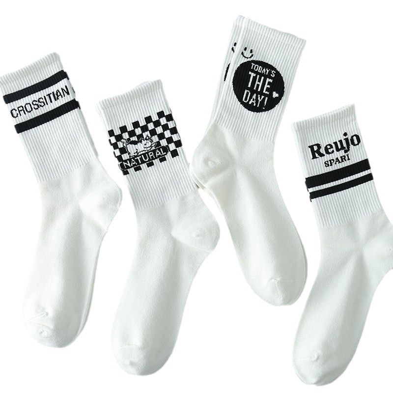 White Socks Female Long Socks Student Middle Socks Children Ins Trendy Versatile High Beauty Forest Series Autumn Letter Long Tube