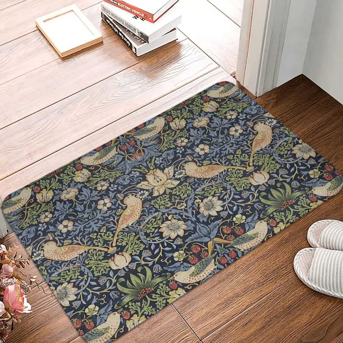 William Morris Strawberry Thief Pattern Anti-slip Doormat Floor Mat Water oil proof Carpet Rug for Home Living room Footpad MatsM240816