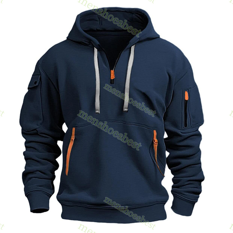 Mens Half Zip Hoodie Polo Sweater Fleece Shirts High Neck Warm Pullover Slim Knit Knitting Hoody Hooded Sweatshirt Jumpers Asian Size S-5XL