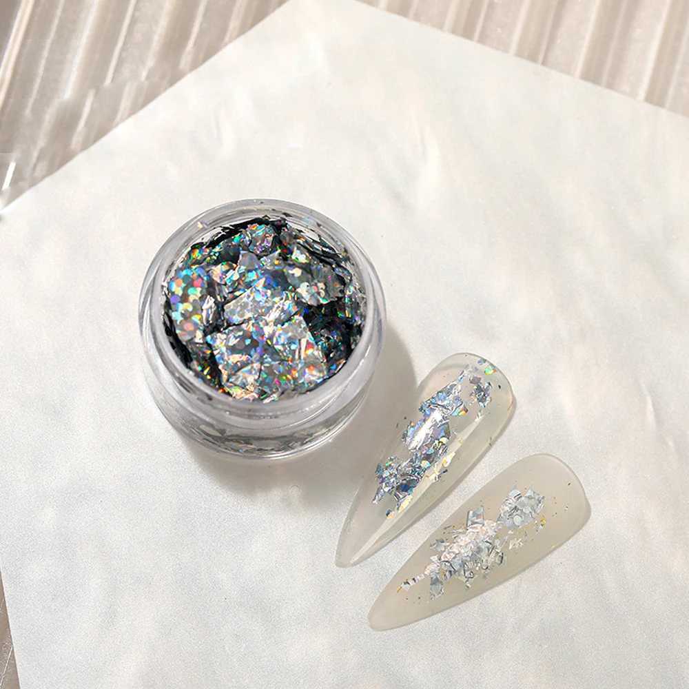 1Box Super Laser Nail Glitter Silver Holographic Irregular Ultra-thin Glitter For Manicure UV Gel Polish Aluminum Foil PaperXJ240815