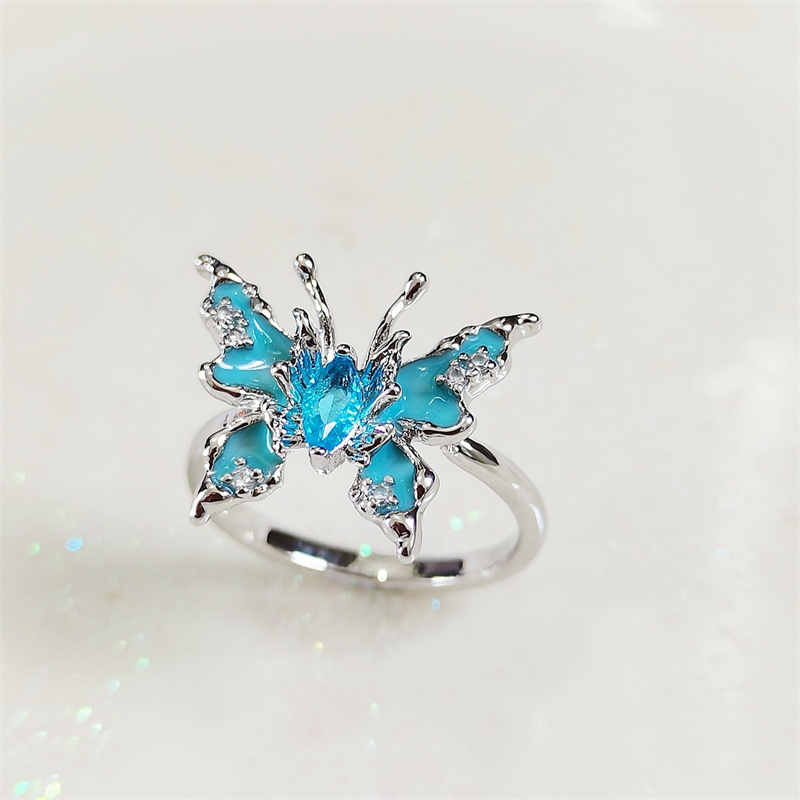 Designer ring blue butterfly open ring light luxury ins niche sweet chili style senior sense of personality fashion versatile