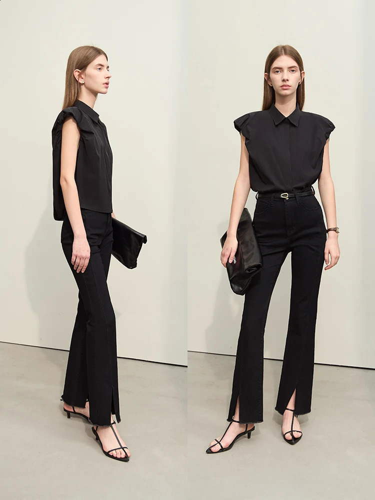 Amii Minimalism Summer Womens Solid Tencel Cotton Wide Shoulder Petal Sleeve Shirt and 12442032 240814