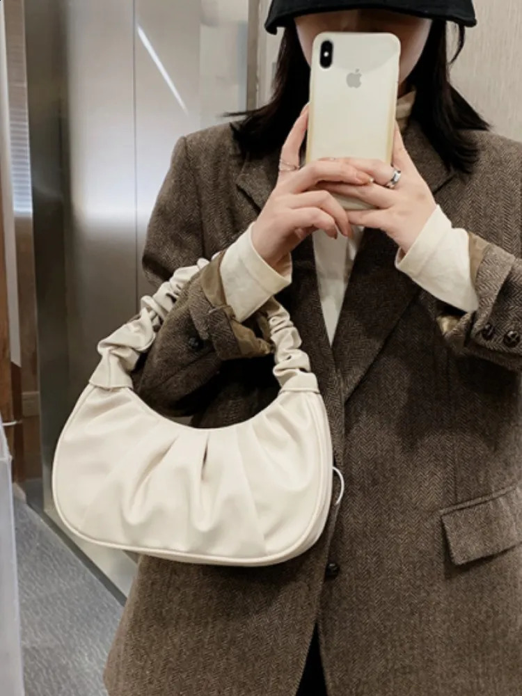 Fashion Pleated Handlebags for Women PU Cloud Bags Leisure Armpit Bag Shopping Shoulder Dumpling Handbag Female Hand 240815ZYl