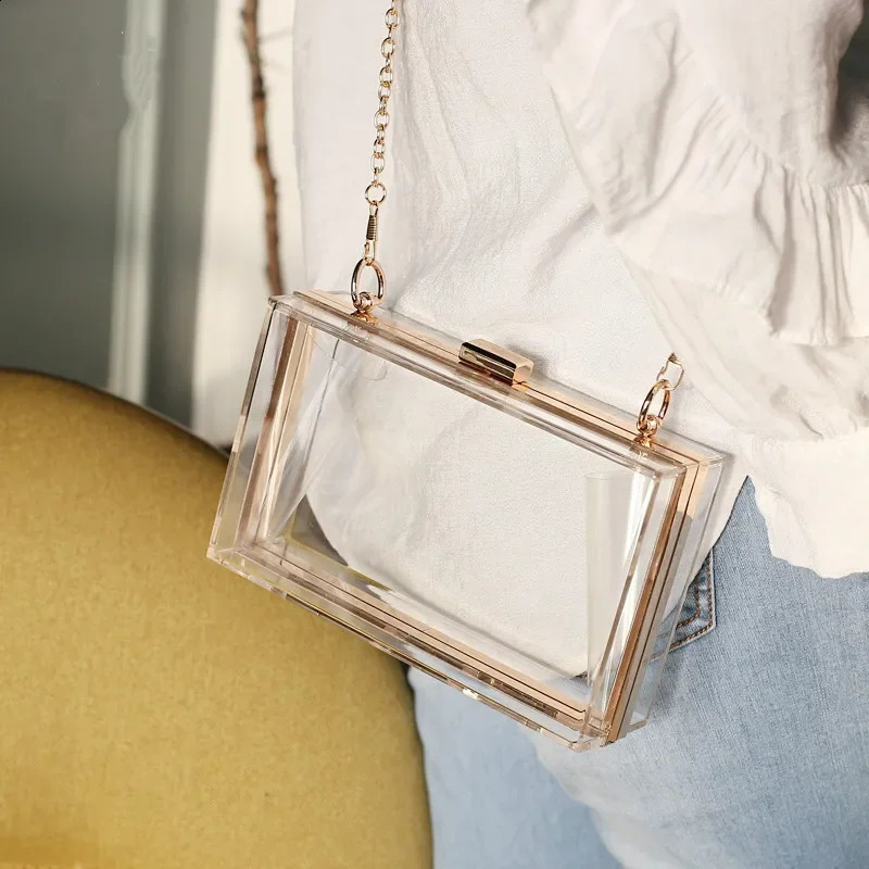Clear Acrylic Box Evening Clutch Bag Boutique Chain Transparent Womans Purse and Handbags Wedding Party Ins 240824