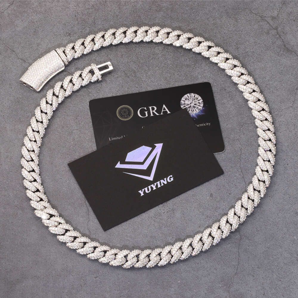 Stocks 13mm Iced Out Chain 2 Rows Hip Hop Rock Sier Moissanite Bracelet Gold plated Cuban Necklace