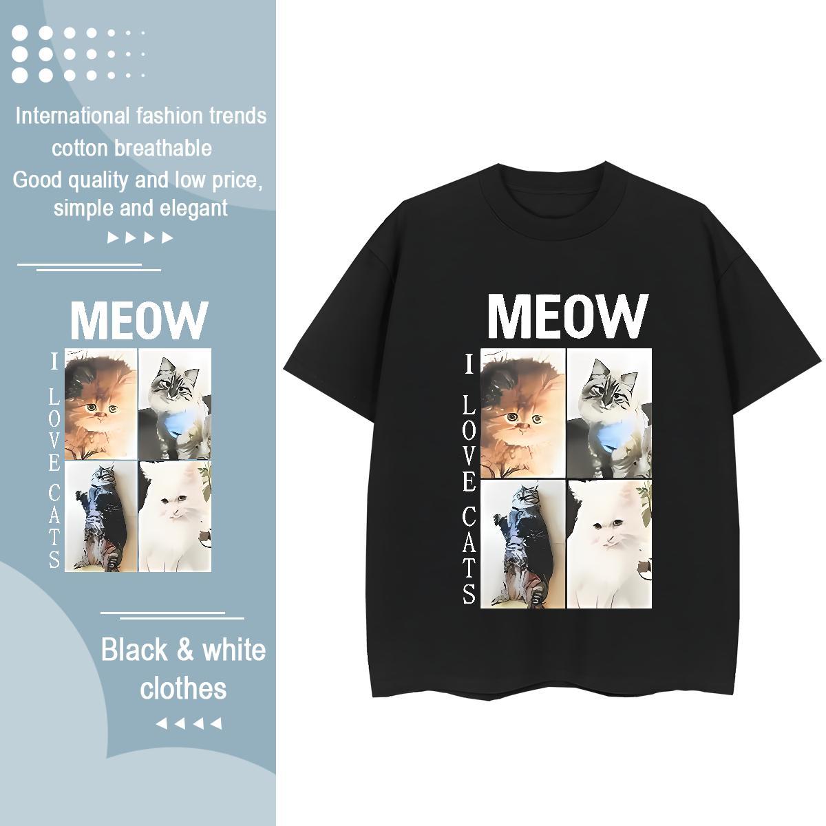 Casual New Woman T Shirts O Neck Short Sleeves 230g Pure Cotton Couples T Shirts Anime cat Casual Beach Comfortable Tees Shirts