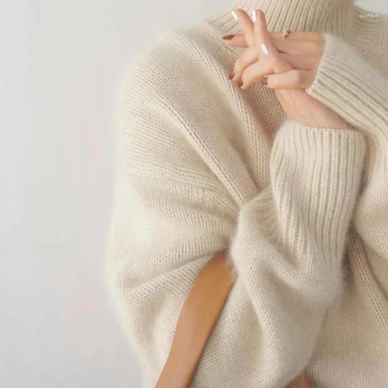 Women's Sweaters Cashmere Knitted Sweater For Women Elegant High Collar Turtle Neck Loose Thicken Warm Solid Color Knitwear Jumper