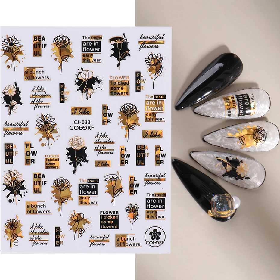 1Pcs Black Gold Leaves Nails Art Sticker Holographic Floral Laser Slices Nail Foils Decals Tips Manicure Decorations LYCJ028-036XJ250120