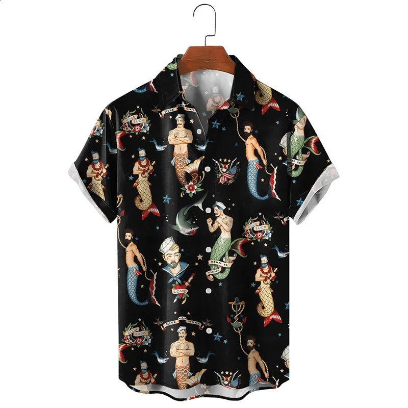Summer Harajuku 3D Sexy Mermaids Print Shirts Hentai Patterns Graphic Short Men Fashion Funny Cool Clothes Blouses 240816