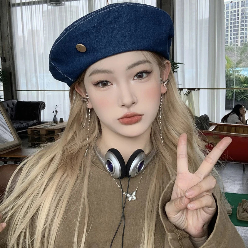 Y2K Women Denim Berets Hats Summer Jeans Beret Painter Hat Female Caps Elegant Lady Girls Octagonal Boinas Para Mujer Bonnet 240807