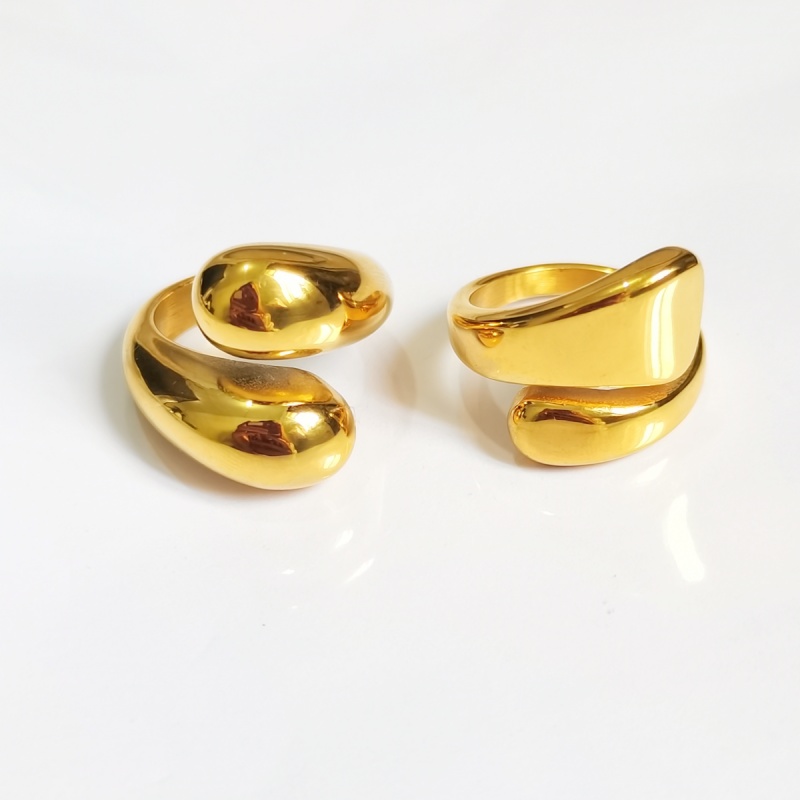 Designer ring simple and trendy matching stainless steel surface plating 18K real gold double water drop ring