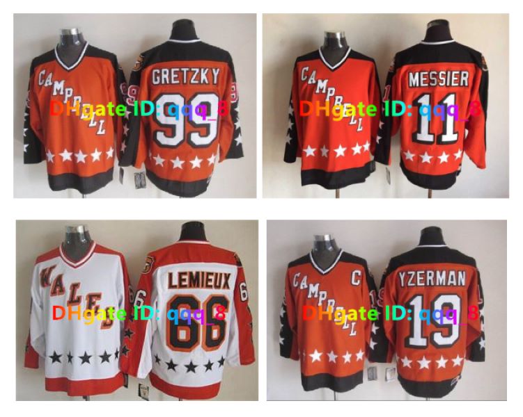 Campbell Wayne Gretzky Steve Yzerman All Star Hockey Jersey Wales Lemieux Mark Messier White GUY LAFLEUR Bobby Orr Patrick Roy Jaromir Jagr Orange Size M-3XL