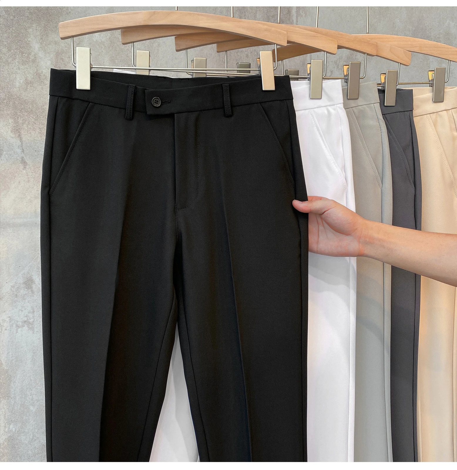 Mens pants for spring and summer mens pants for business offices elastic wrinkles large-sized classic mens clothing B16 240815