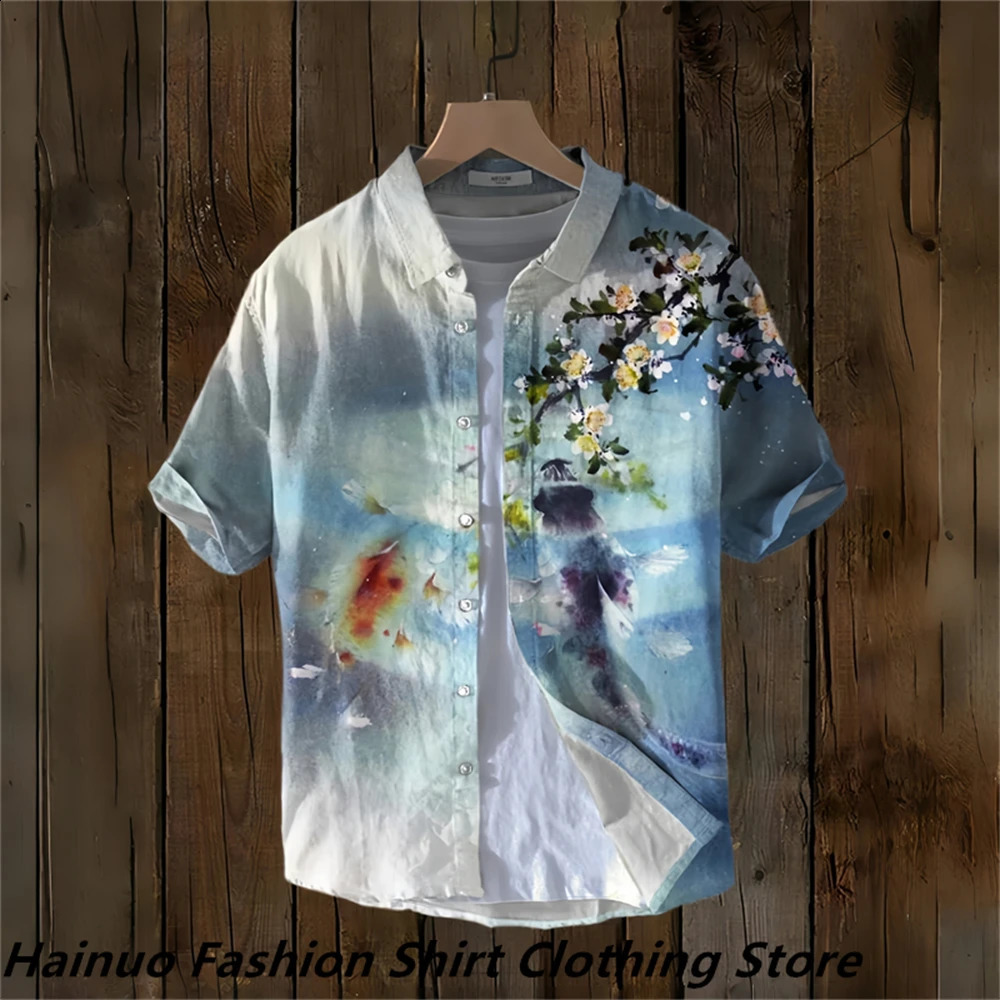 mens shirt short-sleeved fashion shirt HD 3D printed linen casual holiday shopping shirt extra large size XS-6XL 240816