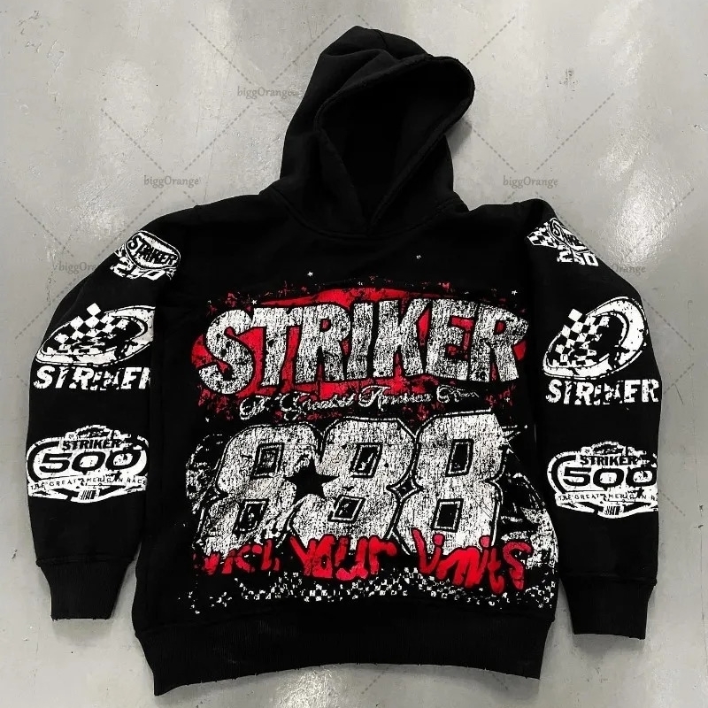 American style hoodie letter printed handle sweatshirt Harajuku retro super street fashion 240816