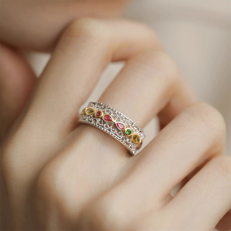 Designer ring vintage court style lace zirconium open ring niche design high sense of simplicity ring engagement wedding ring
