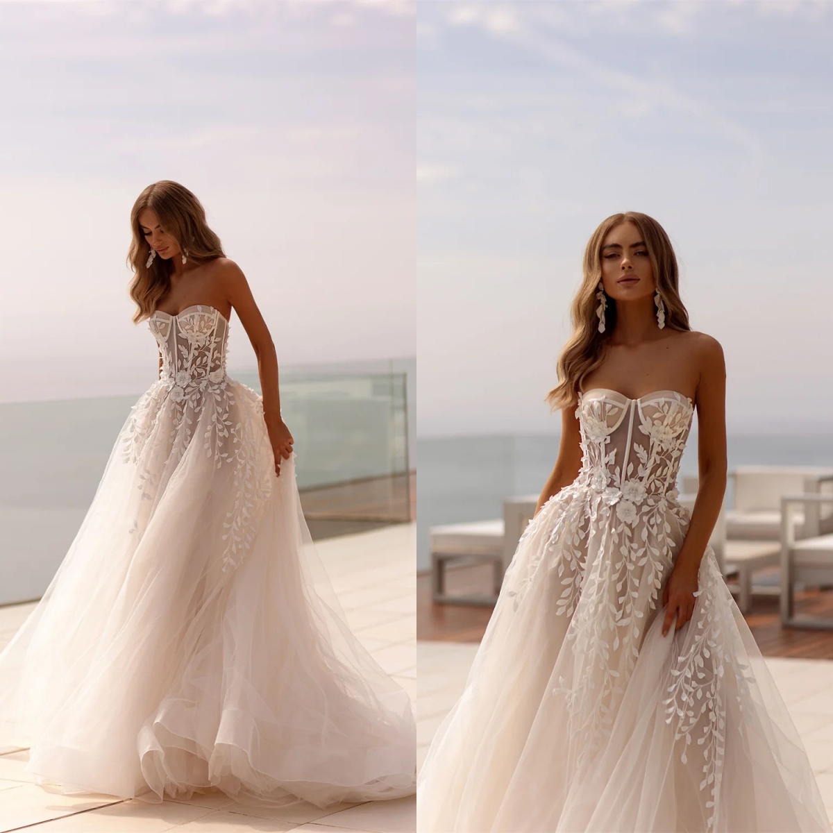 Classic A-e Women Wedding Sweetheart Neck Sleeveless Bridal Gowns 3D Appliques Sweep Train Dress Custom Made vestidos de novia