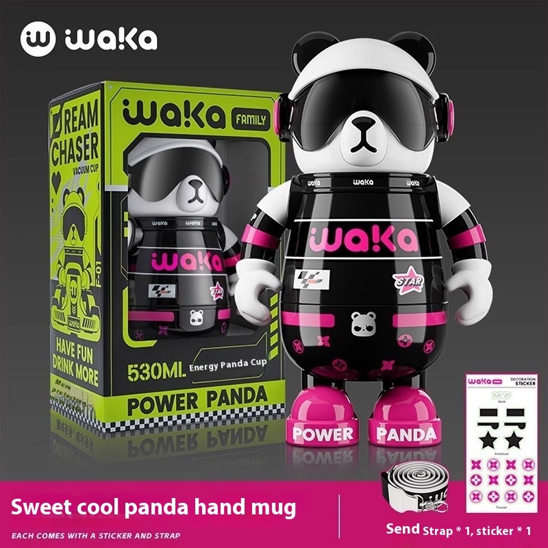 Stylish Unisex Waka Panda Drinkware Leakproof Insulated Water Bottles for Kids Featuring Easy Grip Handle