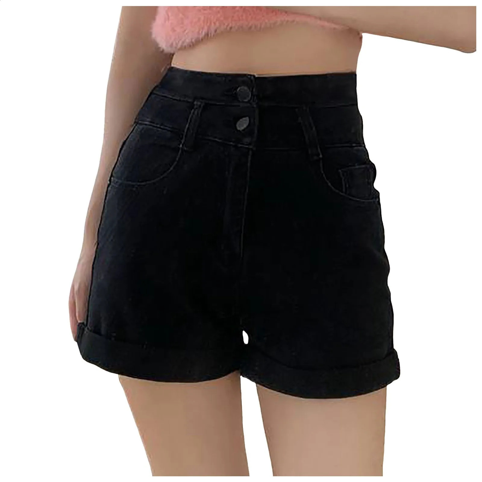 Y2k Denim Shorts Women Wide Leg Rolled Up High Waist Elastic Korean Straight Shorts Buttons Up Casual Baggy Jeans Shorts Pants 240823