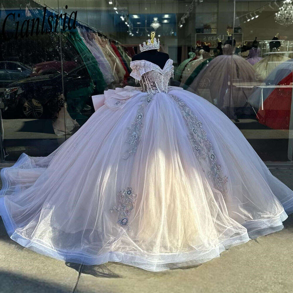 Dress Quinceanera Lace Applique Sequins Beading Mexican Sweet Dresses Of XV Years Ball Gowns Es