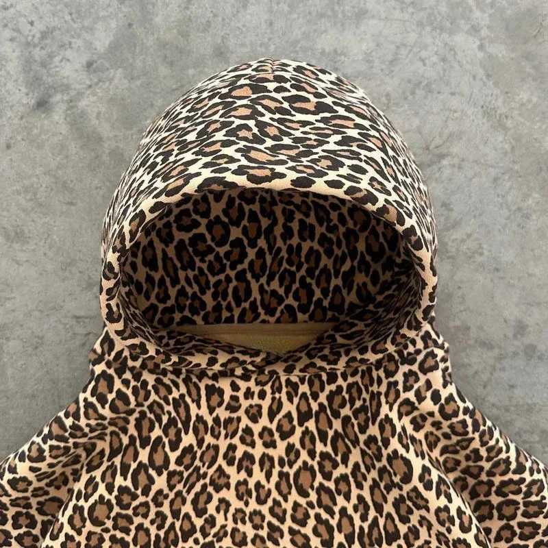 Sweatshirts Men's Hoodies DEEPTOWN Leopard Print Hoodie For Womens Y2k Streetwear Hip Hop Super Size Harajuku Cheetah Print Retro Autumn Q2