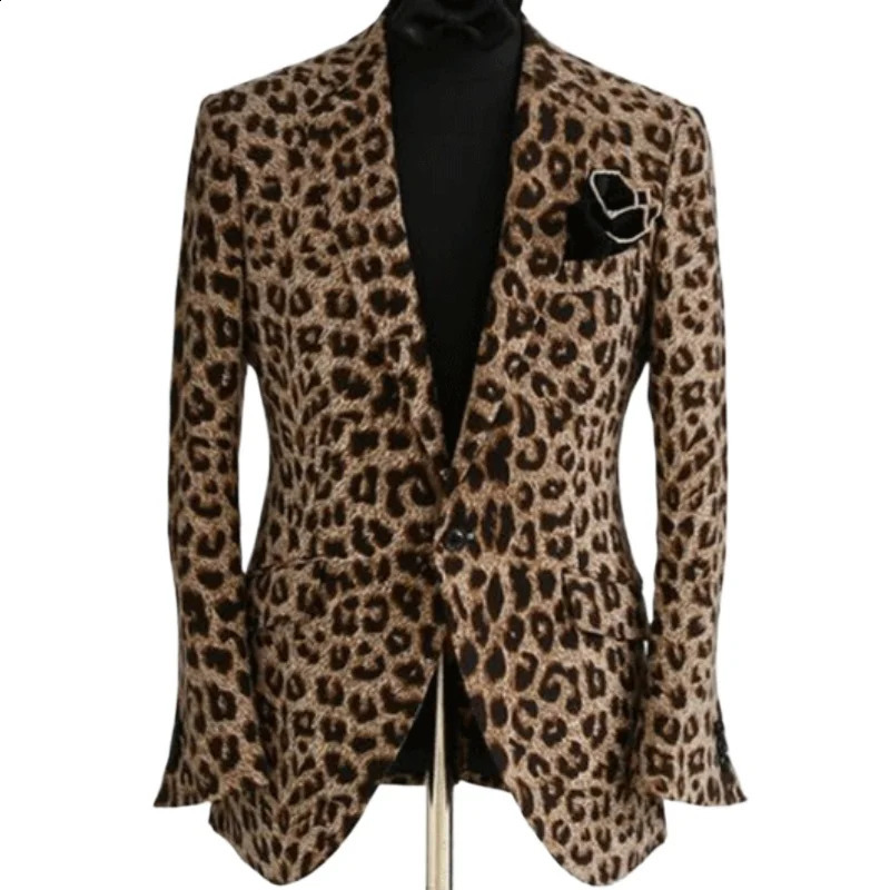 Fashion Business Leopard Pattern Notch Lapel Pockets One Button Blazer Men Blazer Slim Fit Casual Daily High Quality Suit Jacket 240815