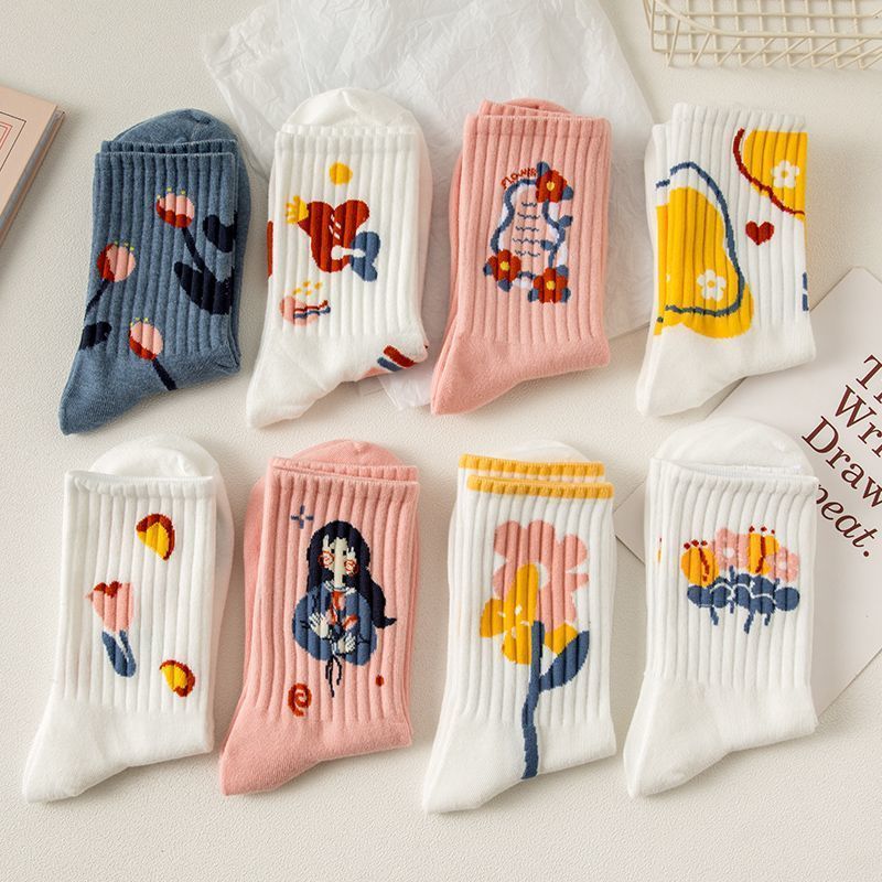 Socks for children midsole, autumn and winter styles college style versatile graffiti high looks duty department students, white sports socks trendy w