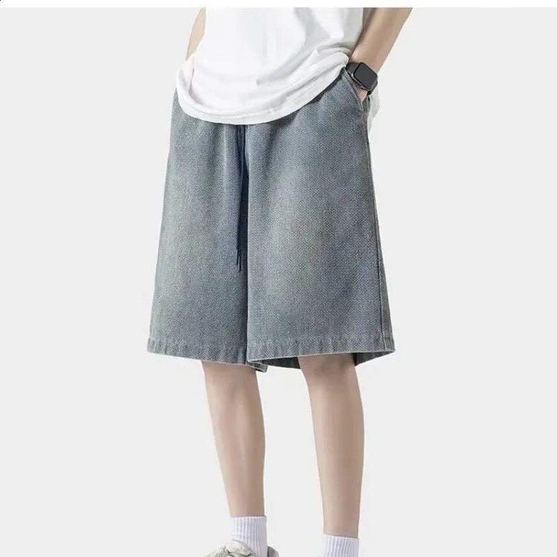 American Style Solid Color Denim Shorts For Men Women Trendy Sporty Mid Waist Bell Bottoms Summer High Street Style 240816