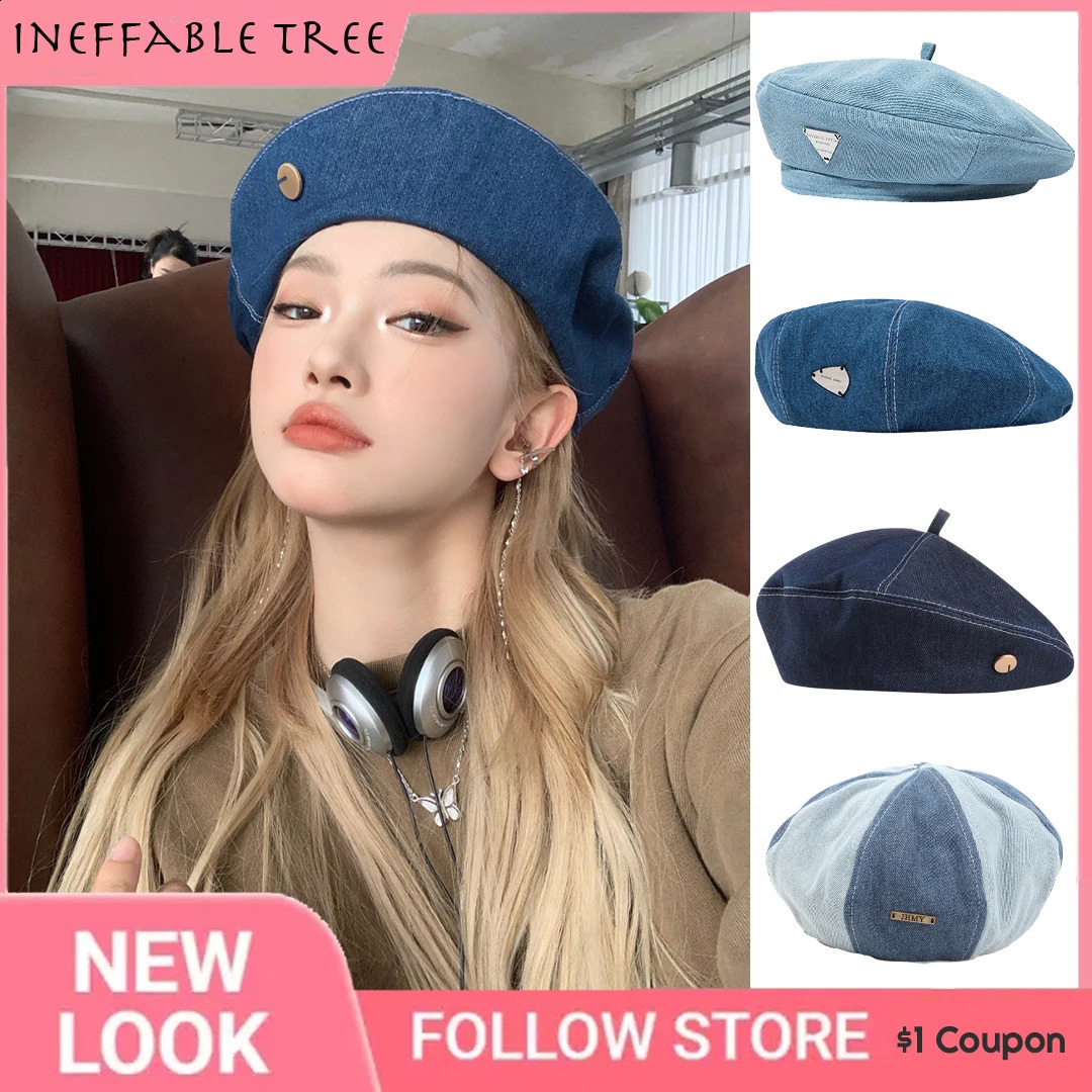 Y2K Women Denim Berets Hats Summer Jeans Beret Painter Hat Female Caps Elegant Lady Girls Octagonal Boinas Para Mujer Bonnet 240807