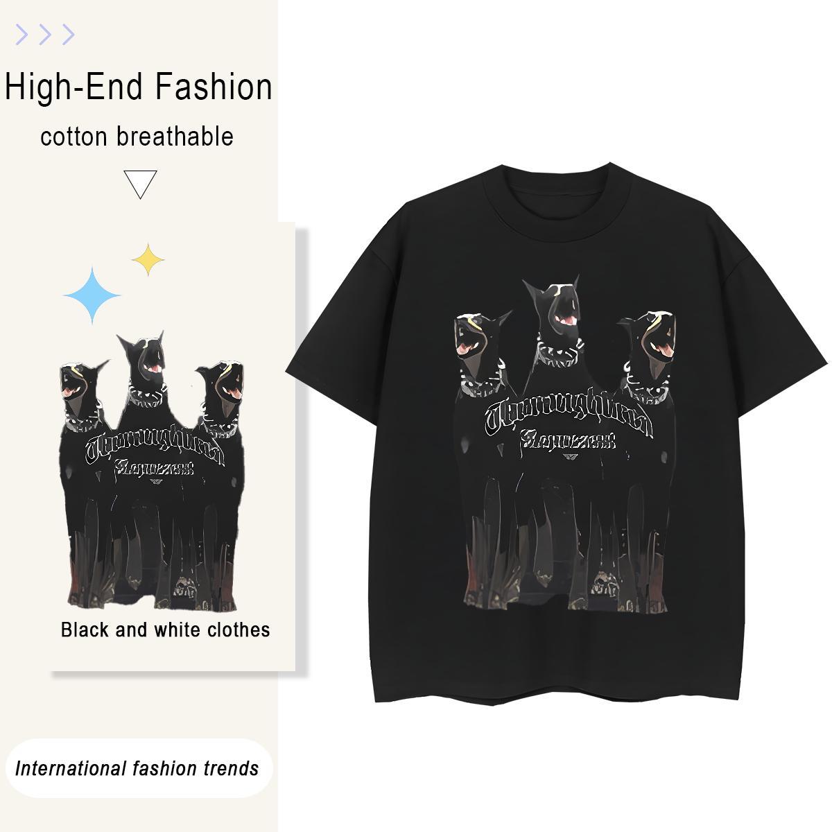 Fashion Men Tops Tees dog Street Casual 230g 100% Cotton Clothes Breathable Soft Loose T-Shirts for Men Oversized