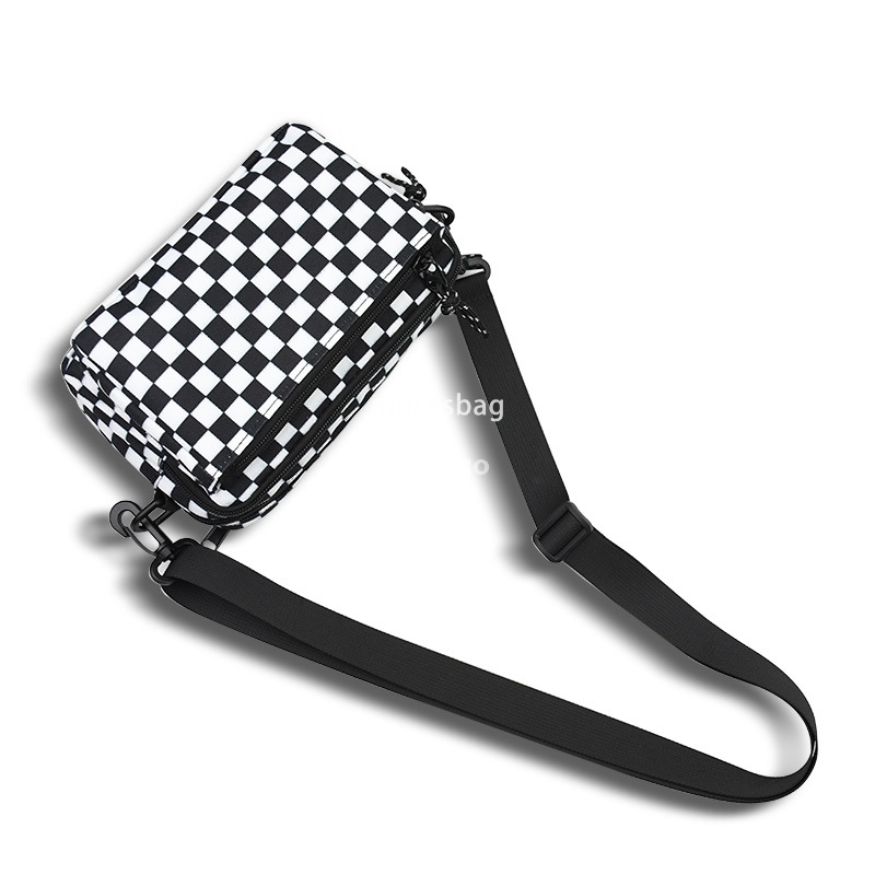 Casual checkered waist pack shoulder bag Dual purpose bag Simple trend commuter crossbody bag Japanese multi-functional shoulder bag