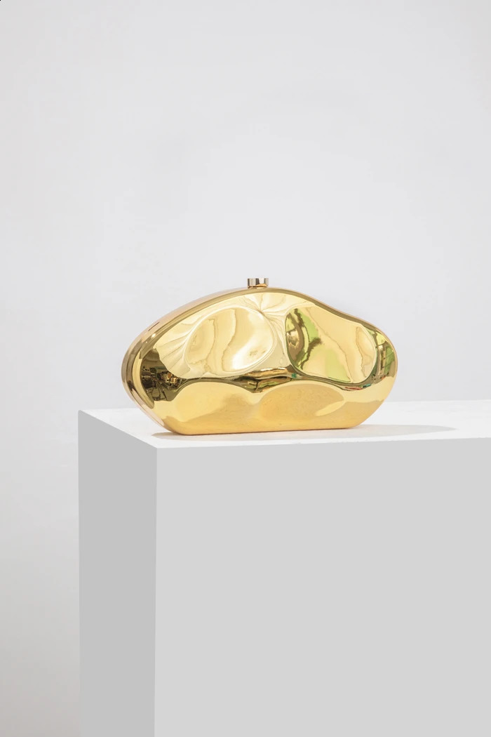 Fashion Acrylic Egg Shape Clutch Bag for Wonen Gold Silver Evening Party Bag Shinny Metal Box Shoulder Crossbody Bags 240815