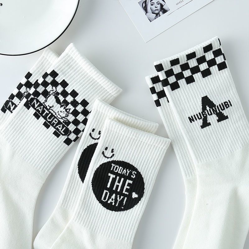White Socks Female Long Socks Student Middle Socks Children Ins Trendy Versatile High Beauty Forest Series Autumn Letter Long Tube