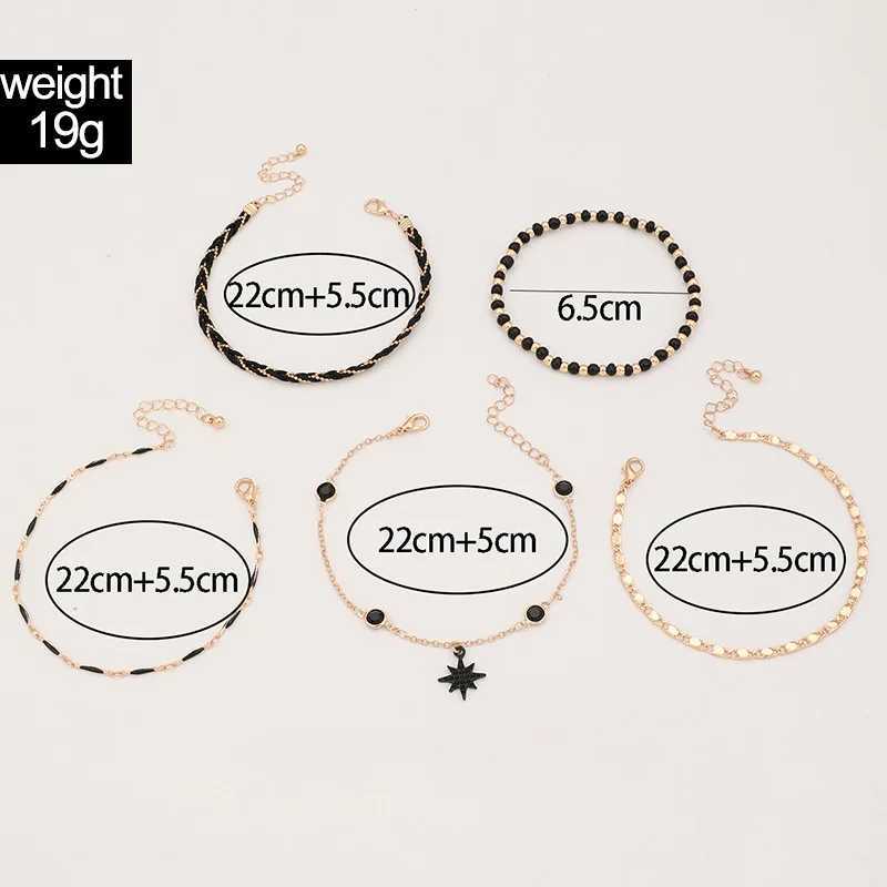 4-5 pieces/set Bohemian womens rope ankle chains suitable for mens and womens geometric alloys black beads drip oil ankle bracelet set W24081511