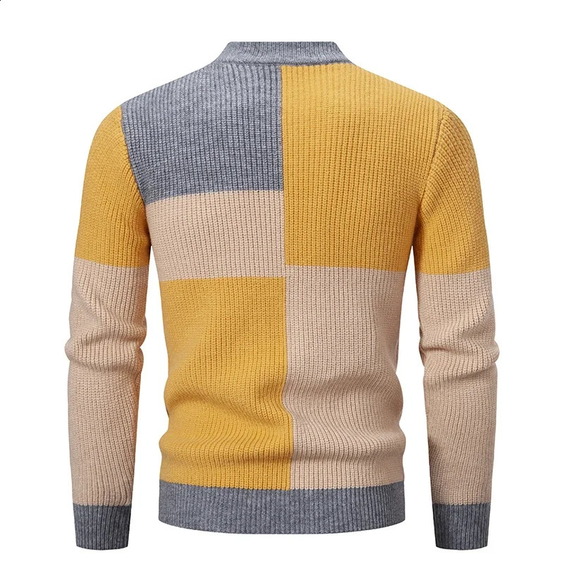 Mens Pullover Autumn Fashion Patch Work Knitted Sweater Mens Slim Fit Leisure Warm Knitted Sweater Top 240802