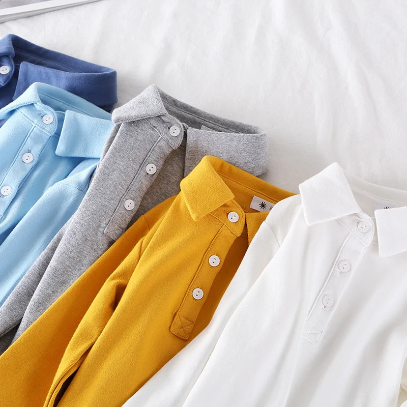 Spring Autumn Children Boys Polo Shirts Cotton Solid Turn Down Collar Shirts For Boys 1-8Y Kids Baby Boys Long Sleeve Undershirt 250319