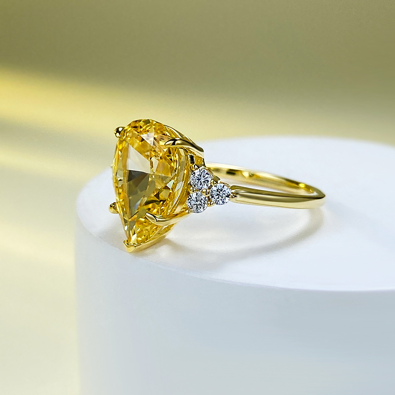 Real Sterg Sier Water Drop Yellow Moissanite Wedding Ring for Ladies fecb