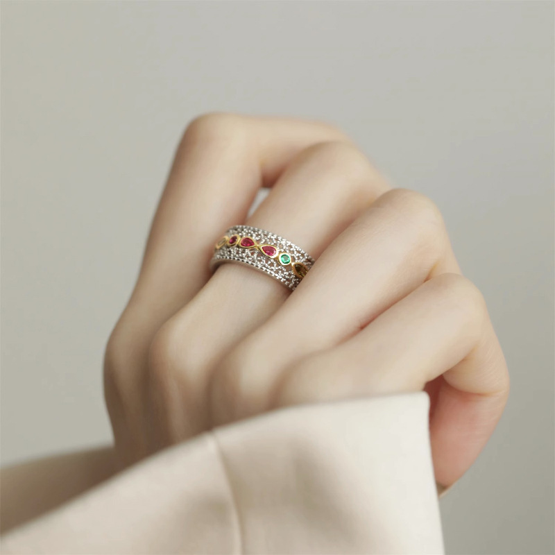 Designer ring vintage court style lace zirconium open ring niche design high sense of simplicity ring engagement wedding ring