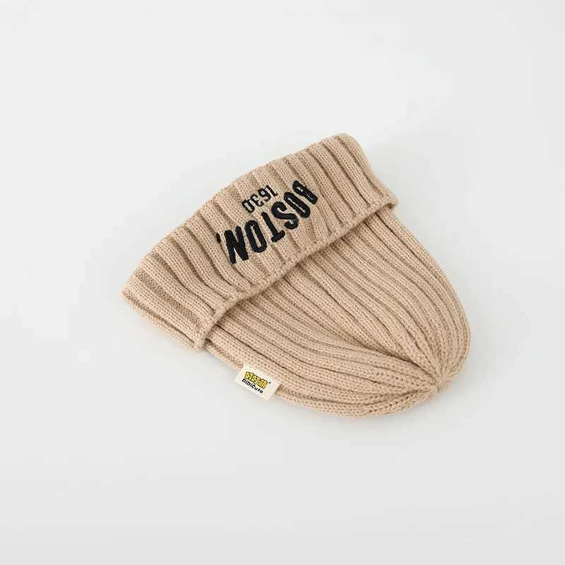 Autumn Winter Baby Embroidery Letter Knitting Caps Kid Boy Solid Warm Beanies Girl Children Fashion Casual Hat Infant Soft Caps LX241018