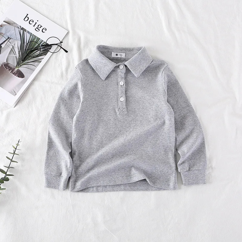 Spring Autumn Children Boys Polo Shirts Cotton Solid Turn Down Collar Shirts For Boys 1-8Y Kids Baby Boys Long Sleeve Undershirt 250319