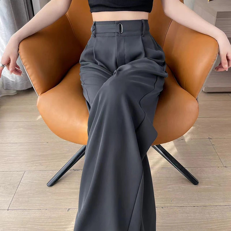 Women's Wide Leg Pants Women Korean Style High Waist Black Trouser Office Ladies Fashion Loose Grey Suit Trousers Streetwear 240816