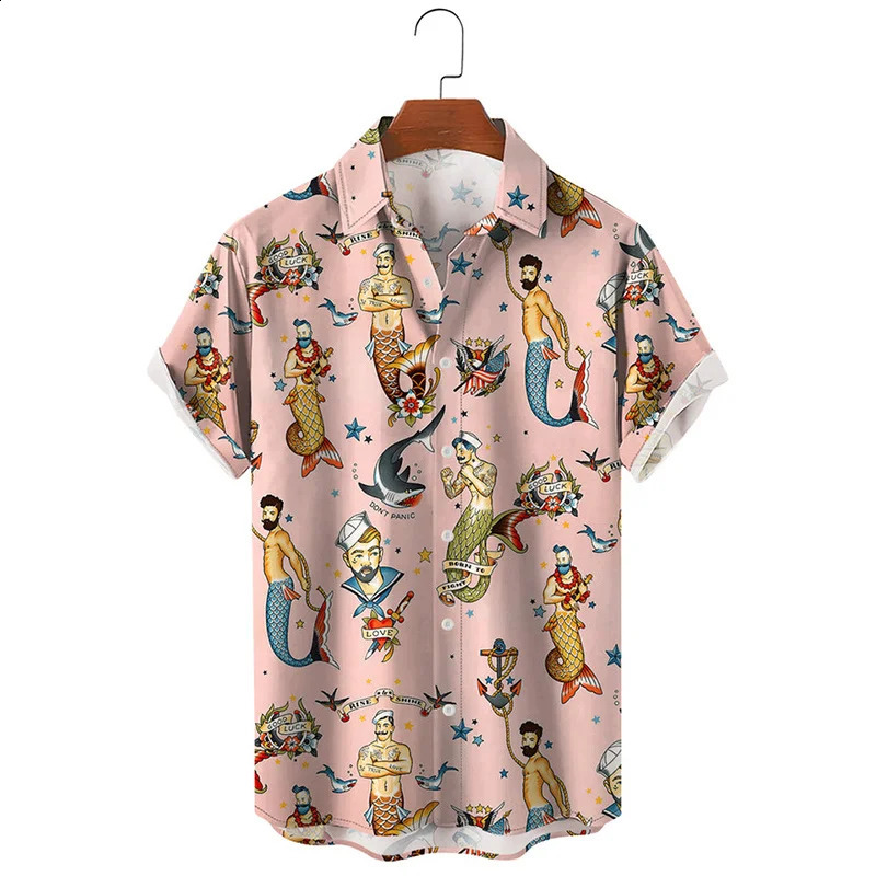 Summer Harajuku 3D Sexy Mermaids Print Shirts Hentai Patterns Graphic Short Men Fashion Funny Cool Clothes Blouses 240816