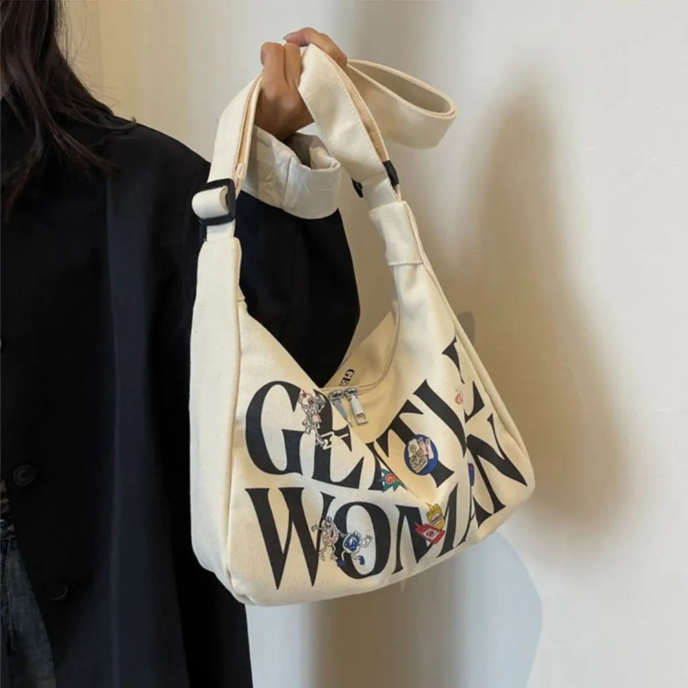 Gentlewoman Large Capacity Letters Canvas Bag Portable Shoulder Tote Bags Students Crossbody Fashion Outing Handbags 240815ZYl