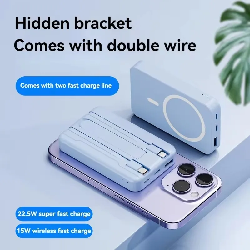 5000mAh Magnetic Power Bank for iPhone 15 14 13 22.5W 15W Fast Charging Wireless Powerbank With Cable Holder for Samsung Xiaomi
