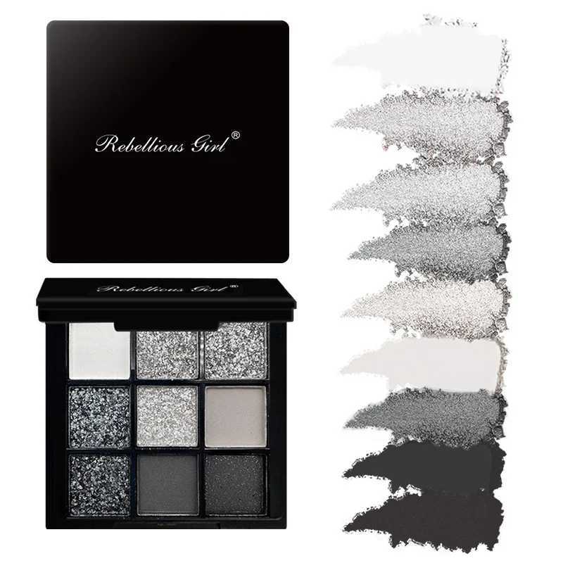 9-color smoke matte glitter eye shadow palette punk shimmer eye shadow cosmetics cool color gray black eye pigment paletteW241212