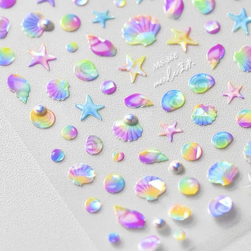 Fantasy Beach Summer Dreamy Colorful Seasnail Shell Pearl Conch Jelly Star 5D Decals Soft Relief 3D Decoration Nail Art StickersXJ250120