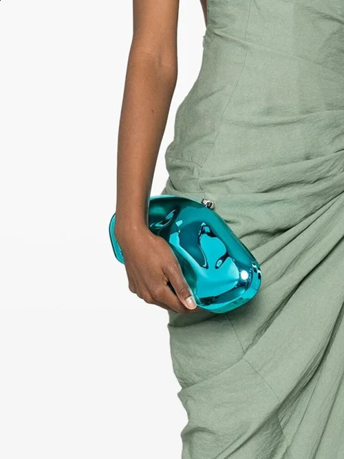 Fashion Acrylic Egg Shape Clutch Bag for Wonen Gold Silver Evening Party Bag Shinny Metal Box Shoulder Crossbody Bags 240815